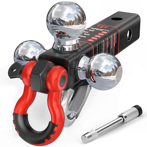 TYT Tri Ball Mount Trailer Hitch ,Fits 2 inch Receiver, Triple Balls (1-7/8, 2, 2-5/16) with Tow Hook & Shackle,10,000lbs GTW,1,000 lbs Tongue Weight, Includes Hitch Pin Lock