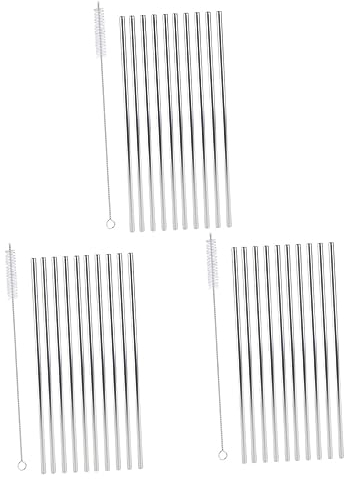 Garneck Lot De 3 Pailles Droites Réutilisables En Acier Inoxydable Avec Brosse De Nettoyage Non Potables 11 Pièces X 3