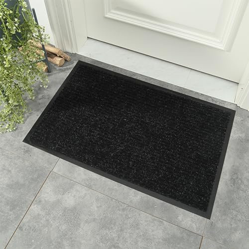 Wlian Dirt Trapper Door Mat Indoor & Outdoor - Muddy Doormats Low Profile Machine Washable - Dog Mat Soft Absorbent for Front Back Door, Entry, Hallway, Bathroom, Black, 50 x 80cm