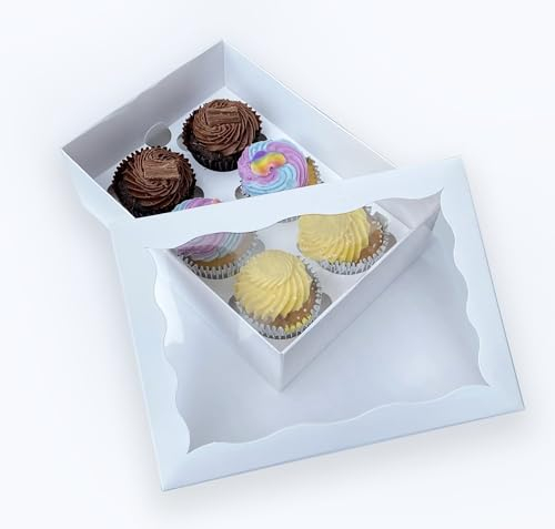 Link Print and Packaging Ltd 6 X Premium Boxes Cupcake Boxes with Inserts Holds 6 Standard Cupcakes, Sturdy Thick Card White Cupcake Carrier Bakery Boxes, Cupcake Holder, Container for Muffins
