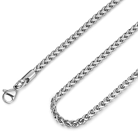 HZMAN 3/4/5/6mm Edelstahl Silber Weizen Kette Halsketten für Herren Classic Cool Link Chain Halskette Schmuck Geschenk 16 -30