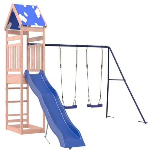 vidaXL Spielturm, Klettergerüst mit Dach Schaukeln Rutsche, Kinder Kletterturm Spiel-Zubehör für Garten, Holz Spielplatz Spielhaus, Massivholz Douglasie