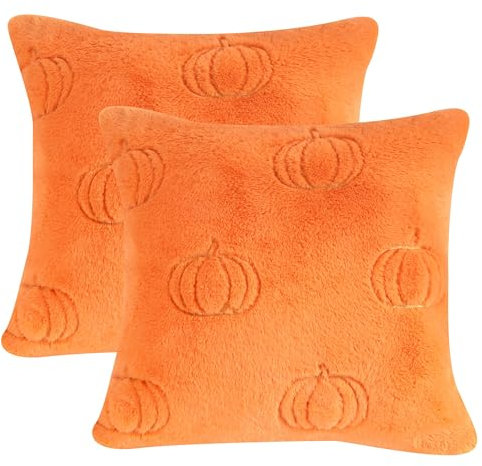Halloween Kissenbezug mit Pailletten Kürbis Plüsch Lendenkissen Abdeckungen 40 x 40cm Orange für Thanksgiving Dekoration Indoor Outdoor Couch Überwurf Kissen Fälle für Sofa Schlafzimmer 2 Stück