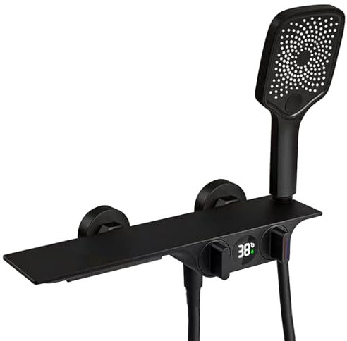 XJTNLB Badewannenarmatur Wandmontage Schwarz Armatur Badezimmer Badewanne Wasserfall mit Handbrause und Duschschlauch