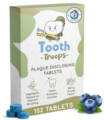 Plaque Disclosing Tablets for Kids & Adults 102 Count Blueberry Flavor Tested and Created by Dentists Plaque Tablets Help Build Healthy Brushing Habits