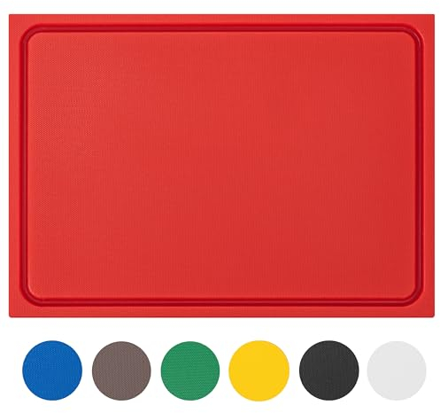 Muvell stabiles Schneidebrett Kunststoff | Rot, 35x25x2 cm | Spülmaschinenfest, EXTRA dick, messerschonend | Farben & Größen auswählbar | HACCP rohes Fleisch Küchenbrett | Schneidbrett mit Saftrille