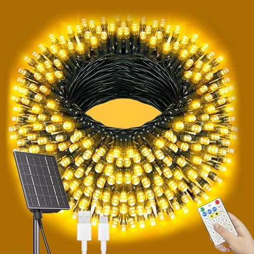 SOLARBABY Solar Lichterkette Aussen, 50M 500LED Weihnachtsbeleuchtung Außen Wetterfest mit 19 Modi IP65 Lichterkette Außen Solar Weihnachtsdeko Outdoor für Garten Bäume Terrasse Balkon-Warmweiß