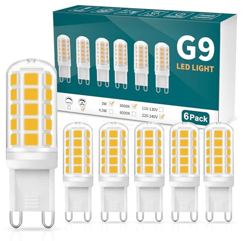 G9 LED Lampe Warmweiß 3000K, LED Leuchtmittel 3W Ersatz Für 40W Halogenlampe, G9 Glühbirne 410 Lumen, Kein Flackern, Nicht Dimmbar, Enegiesparende Kleine Birne, 6 Stück