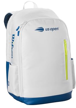 WILSON US Open Team Tennis Racket Bag - Holds up to 6 Rackets, White/Blue