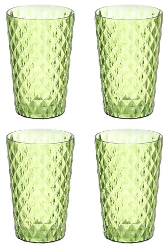 sourcing map 4Pcs Plastic Drinking Cups, Transparent Unbreakable Reusable Water Tumblers Stackable Drinking Glasses for Coffee, Milk, Juice, Amber Green