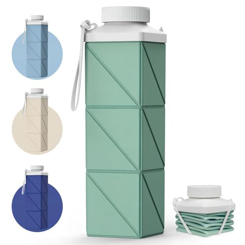 Mefold POMKAKA Faltbare Wasserflaschen 720 ml, auslaufsichere BPA-freie Reise-Wasserflasche, leichte wiederverwendbare Wasserflasche für Radfahren, Fitnessstudio, Camping und Sport, Salbeigrün