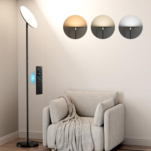 Aooshine LED Uplighter Floor Lamp for Living Room, 69''Tall 36W Remote & Touch Control Bright Modern Dimmable Standing Lamp, 3 Color Temperatures Floor Reading Lamps for Living Room Bedroom, Office