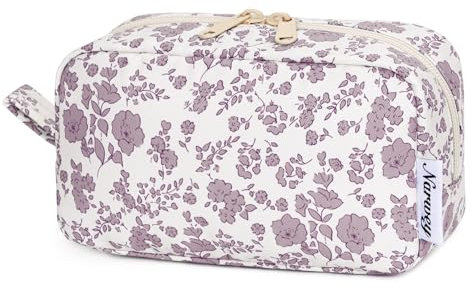 Narwey Make-up Taschen für Unterwegs Kleine Kosmetiktasche Leichter Kulturbeutel Reißverschluss Tasche Make-up Tasche für Damen und Herren (Kleine Staubige Rose Blume,Klein)