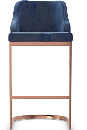 Modern Rose Gold Bar Stool with Navy Velvet Seat Stylish and Comfortable Seating for Kitchen or Bar Area