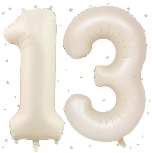 UDRKFOPK Beige Luftballon 13,Zahlen Luftballon Beige,40 Zoll Folienballon 1&3,Beige Zahlenballon 13 Helium Ballon Luftballon 13 Geburtstag für 13th Geburtstagsdeko Mädchen Junge Jubiläum Party Deko