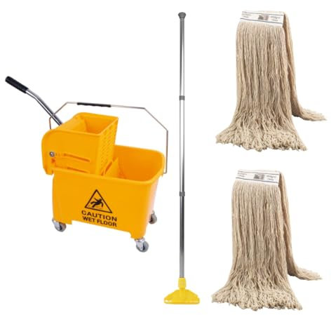 20L Industrial Mop and Bucket Set Commercial Kentucky Wringer Heavy Duty Cleaning For Schools Restaurants Shops Offices (Yellow Mop Set)