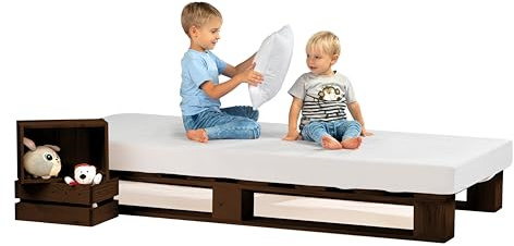 Lermowood Palettenbett M1 aus Holz 80 x 200 cm Palisander mit Lattenrost Holzbett 20cm Stabiles Seniorenbett Kinderbett Jugendbett Gästebett erhöhtes Einzelbett Bettgestell Futonbett Komforthöhe