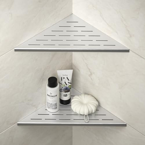 Bernkot Eck Duschregal, Edelstahl 304 Badezimmerregal aus Stahl für geflieste Wände, Einbauregal für die Badrenovierung (gebürstet, 305mm- 2 Pack)