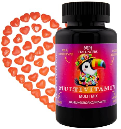 Hallingers Genuss Manufaktur Vitaminherzen 60 vegane Gummies Vitamin A C D E B6 B12 Folsäure Biotin Panthotensäure Zink Iod|Made in Bayern