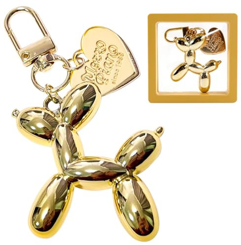 Henjunu Ballon Hund Schlüsselanhänger,Dackel Taschen Anhänger mit PE-Geschenkbox,Gold Tierstatuen Keychain,Cute Bag Charm,schlüsselanhänger Aesthetic Damen