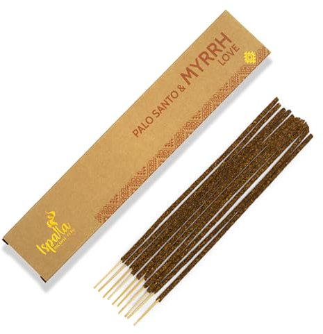 ISPALLA® Räucherstäbchen PALO Santo MYRRHE 10 stück - für Liebe und Inspiration, Handgemacht in Peru / 100% Natürlich & Vegan