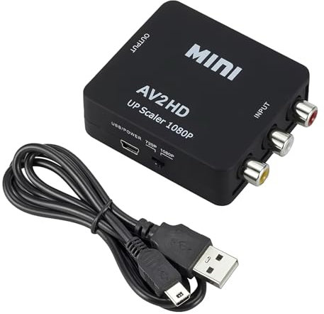 Av to HDMI Converter 1080p,RCA to HDMI Adapter with USB Power Cable, Smart Chip,Plug and Play Composite Video Audio Converter Compatible with Computers, Laptop, Xbox, PS4, TV and Other Devices