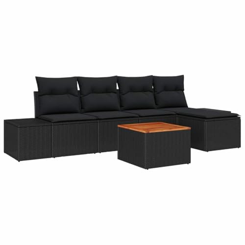 vidaXL Garten-Sofa-Set 6 pcs Schwarz, Garten Sofaset, modulares Outdoor-Möbelset, verstellbare Füße, UV-beständige Materialien, modernes Lounge-Möbel