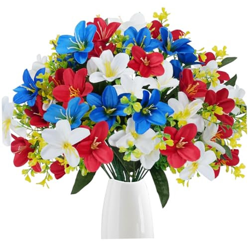 Lirios artificiales 6 piezas 12 Flores de lirio de seda realistas Artificiales con tallo de plástico y hojas Flores de bajo mantenimiento de bricolaje para decoración, blanco lechoso + rosa rojo + li
