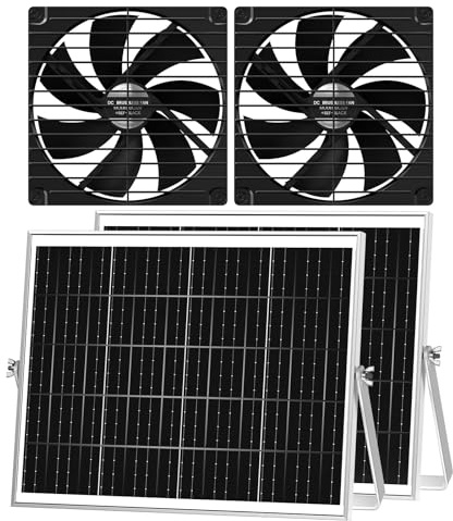 pqins Solar-Ventilator für Gewächshaus, 18 cm, 2er-Pack, 40 W, solarbetrieben, wasserdicht, Abluftventilator, starker Luftstrom, 16,4 m langes Kabel