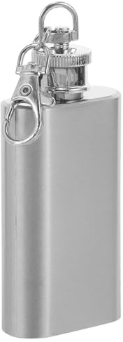 Ciieeo Fiaschetta in Acciaio Inossidabile Da 56 Ml Con Coperchio Piatto e Portachiavi, Resistente Alla Ruggine, Tascabile Per Escursioni, Viaggi, Trekking e Uso Quotidiano