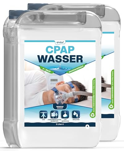 Qindoo 10L CPAP Wasser für Sauerstoff-Geräte, Luftbefeuchter, Inhalator, Bidest Wasser für medizinische Zwecke CPAP, 2X 5 Liter Kanister