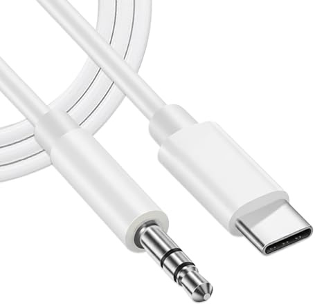 HEIZHU Aux to Usb C, Usb C Aux Cable 3.5mm Audio Jack Cable, Type C to Headphone Male Cord Car Cable Compatible for iPhone 15/15Plus/Pro/Pro Max, Galaxy S23 Ultra Pixel 7 for Car Stereo (White 1M)