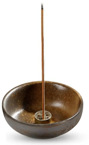 Incense Holder,Incense Burner,Handmade Ceramic Incense Holder with Iron Rust Glaze Burner for Stick & Backflow Incense Candle Plate Essential Oil Aroma Diffuser Bowl 9cm