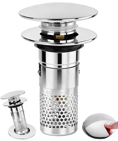Acual 3 in1 Abflussstopfen Pop Up, Waschbeckenstöpsel mit Sieb Dichtungen