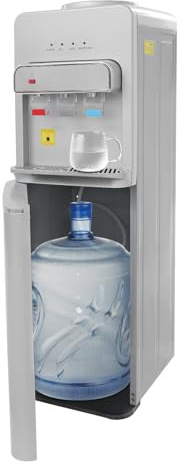550W Bodenstehender Wasserspender mit Bodenbeladung, 3 Temperatureinstellungen, Kalt Heiß Doppelfunktion Elektrisch Heißwasserspender mit Sicherheitsschutz für Büro, Schlafzimmer, Wohnzimmer (Silber)