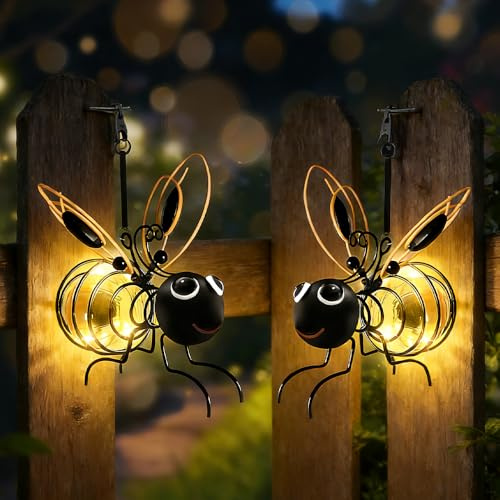SKIKHN Bienen Deko Solarleuchte, 2er-Pack Hängende Bienen-Solarlichter für Außen, Clip-on Bienen Solarlampen, Wetterfest LED Solarlampe für Innen Draußen, Deko Solarlampen für Garten,Terrasse, Balkon