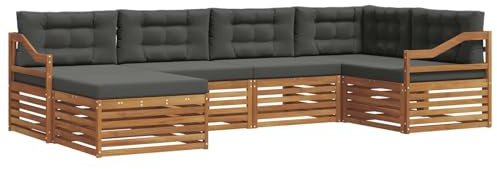 vidaXL Outdoor-Sofagarnitur mit Kissen 6 pcs Natur und Anthrazit, Moderner Outdoor-Sofa, robuster Sitzecke für Garten, bequemer Lounge für die Terrasse