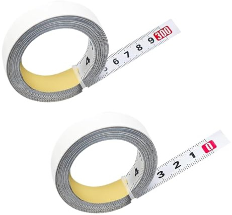 2 Maßband Selbstklebend 3m 12,5mm Metrisch Kohlenstoffstahl Werkbank | Stahllineal Aufkleben, T-Schiene Praezision, weiss Skala, Messband Massband, Basteln Werkstatt Lineal Messen genau