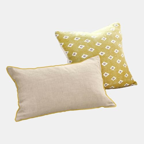 Loberon Kissenhülle 2er Set Brisalda - Perfekt Kombiniertes Duo - Dezente Farbgebung - Natürlicher Look - Kissenbezüge - Wohn-Accessoires - Leinen, leinen/gelb