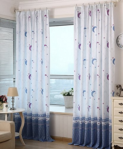 Yiyida 2er Set Gardinen Kinderzimmer Vorhänge mit Schlaufen Mond und Stern 200x270 cm Dekoschal Schlaufenschal