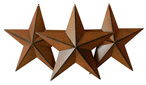 CVHOMEDECO. Country Rustic Antique Vintage Gifts Metal Barn Star Wall/Door Decor, 12 Inch, Set of 3. (Rusty)