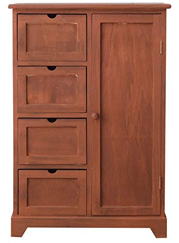 Rebecca Mobili Cassettiera Mobiletto Multiuso 4 Cassetti 1 Anta Legno Marrone Design Retro Rustico Bagno Cucina Arredo Casa - 80 x 55 x 30 cm (H x L x P) - Art. RE6192