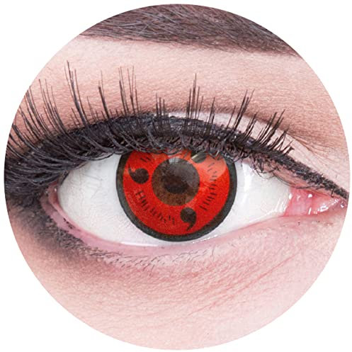 Farbige rote schwarze 'Sasuke' Kontaktlinsen ohne Stärke 1 Paar Crazy Fun Kontaktlinsen mit Behälter zu Fasching Karneval Halloween - Topqualität von 'Giftauge'