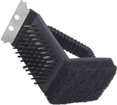 URBNLIVING 3-in-1 BBQ Scrub Cleaner Brush with Scraper, Steel Teeth, Scrub Sponge & Handle