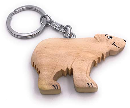 Onwomania Porte-clés en bois ours polaire ours prédateur pendentif neige polaire