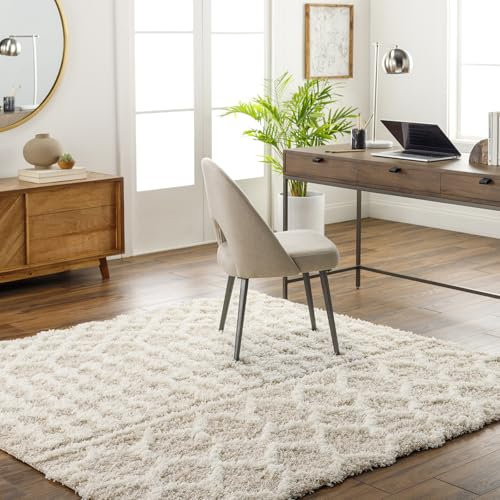 Livabliss Dubai Shaggy Rug - Modern Berber Rugs Living Room, Large 200x200 cm, Soft Shaggy Rugs for Bedroom - Neutral Boho Fluffy Rug, Easy Care Plush Thick Pile - Cream and Light Beige
