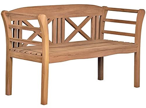 MR. DEKO Gartenbank Föhr | Wetterfeste Teak Holzbank | 2-Sitzer Gartenmöbel Terrasse & Balkon | Massivholz Outdoor Bank wetterbeständig | Sitzbank Outdoor mit ergonomischer Lehne | Garten Bänke