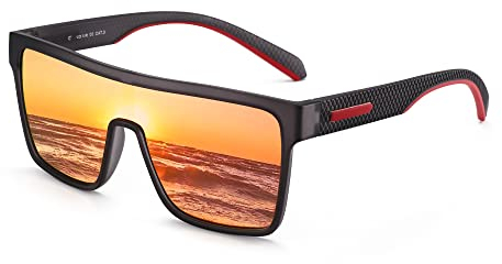 GLINDAR Polarized Shield Sonnenbrille für Herren Square Flat Top Sportbrille Grauer Rahmen/Orange Linse