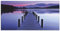ARTland Wanddeko Glasbilder Wandbild Glas Bild einteilig 100x50 cm Querformat Panorama See Landschaft Natur Wald Steg Sonnenuntergang Lila U1UF