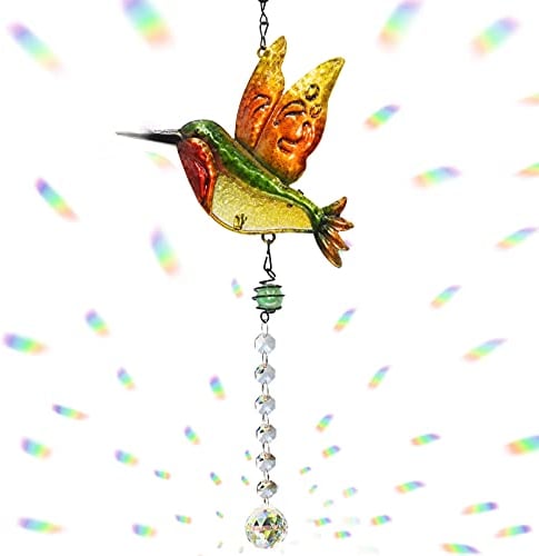 Cosylove Kristall-Sonnenfänger Grüner Kolibri Anhänger hängender Kronleuchter Prisma Regenbogenhersteller Ornament für Fenster Sun Catcher Hausgarten Dekoration